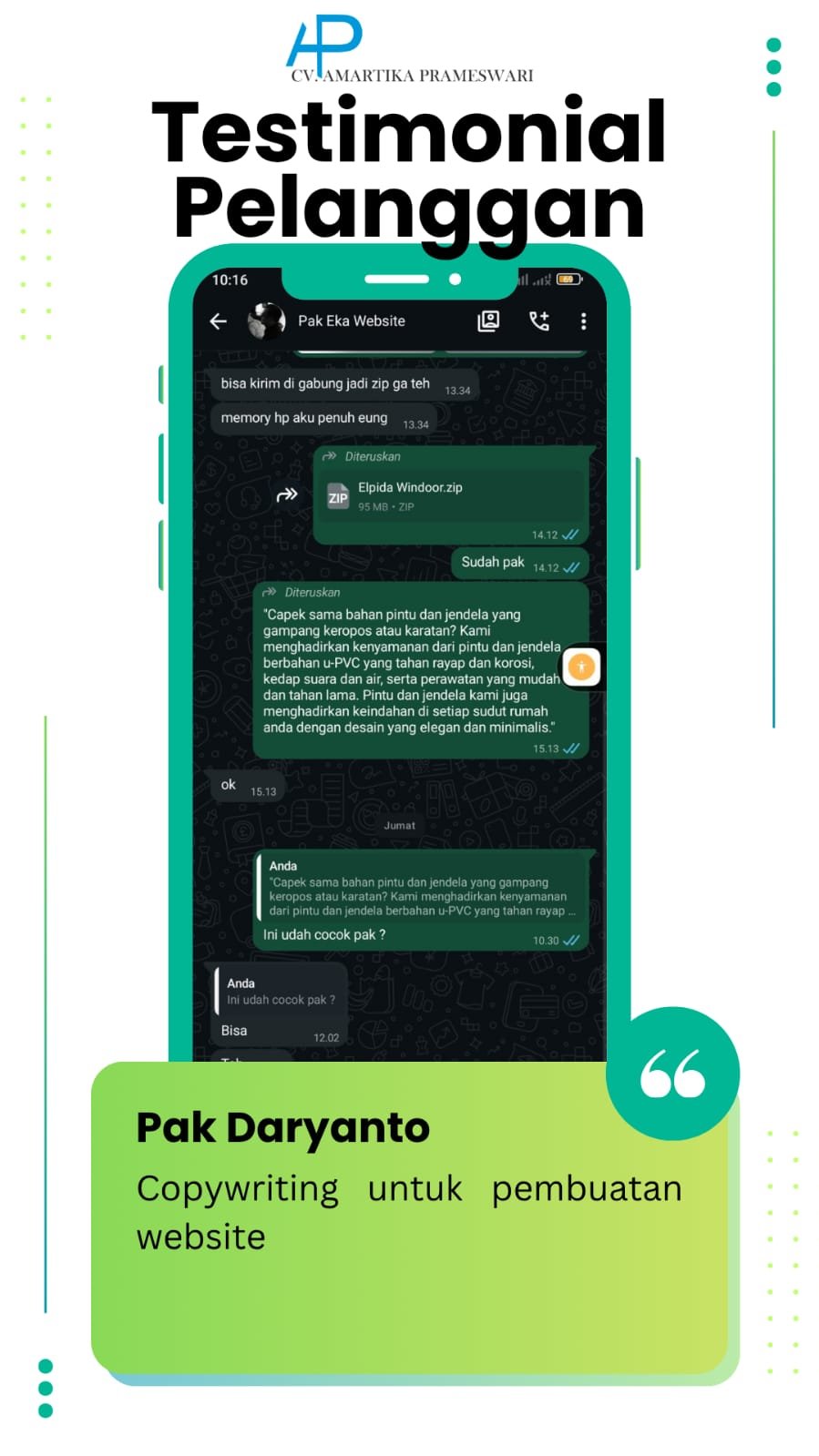 Bukti testimoni Pak Daryanto