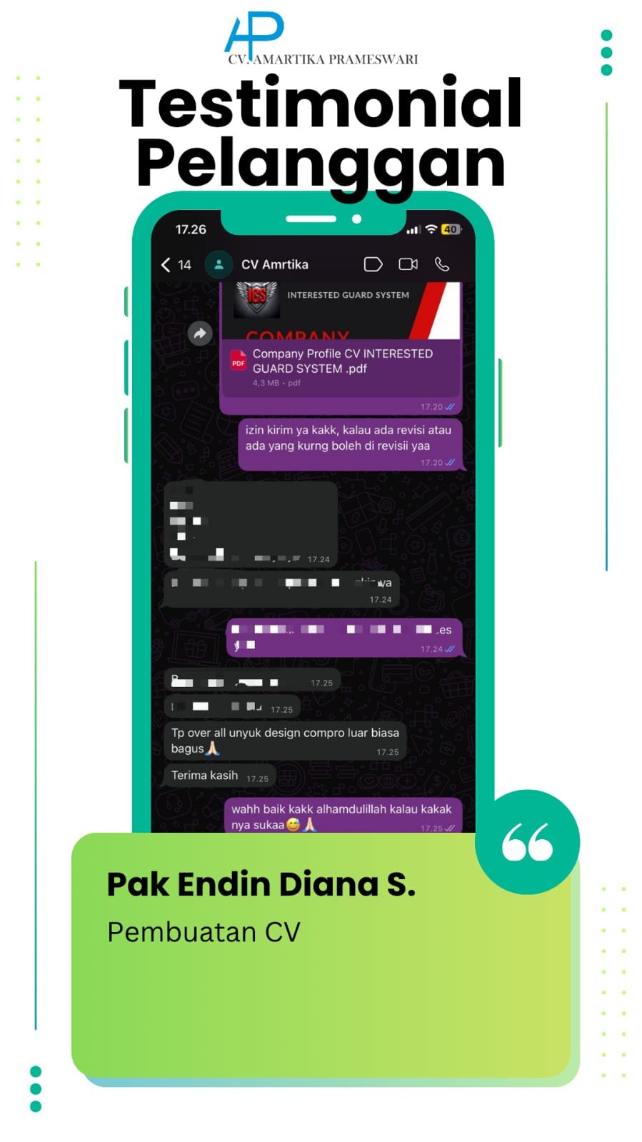Bukti testimoni Pak Endin Diana S.