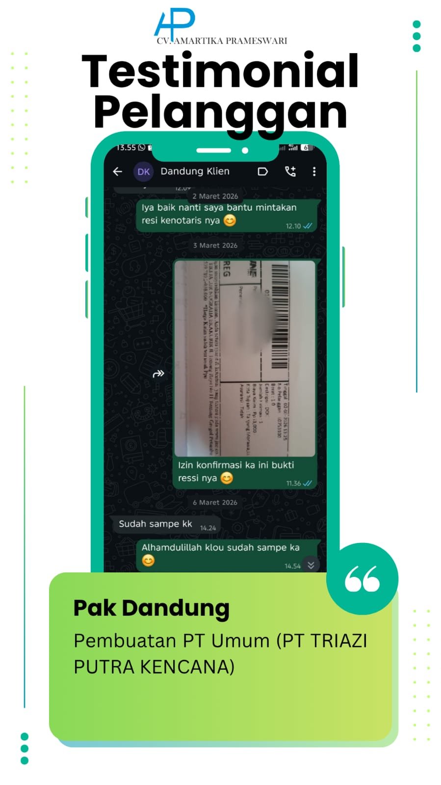 Bukti testimoni Pak Dandung